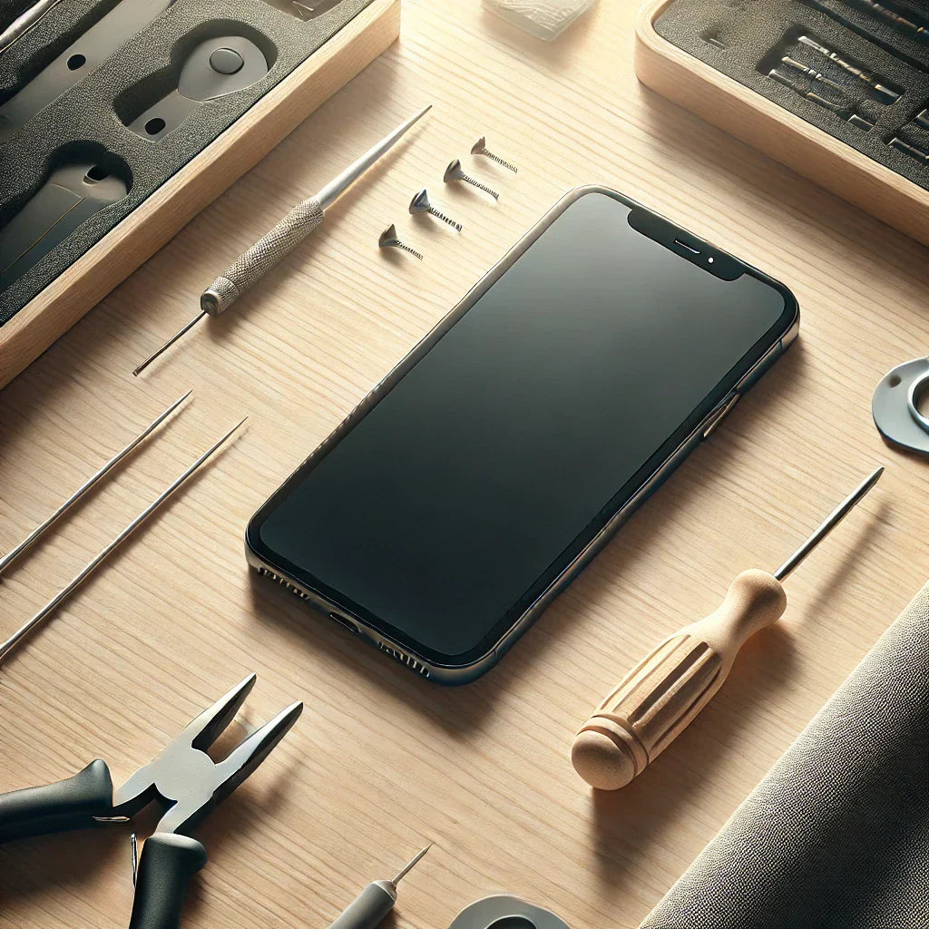 Un Iphone qui repose sur une table avec des outils